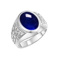 thumbnail image 3 of RYLOS Men's Rings 14K White Gold Nugget Ring with Cabochon Gemstone & Diamonds Sapphire Rings For Men Size 9, 3 of 7
