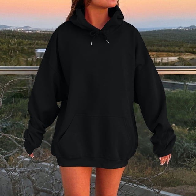 IMENGL Oversized Winter cotton hooded pullover sweatshirt, Black L, Size M-5XL