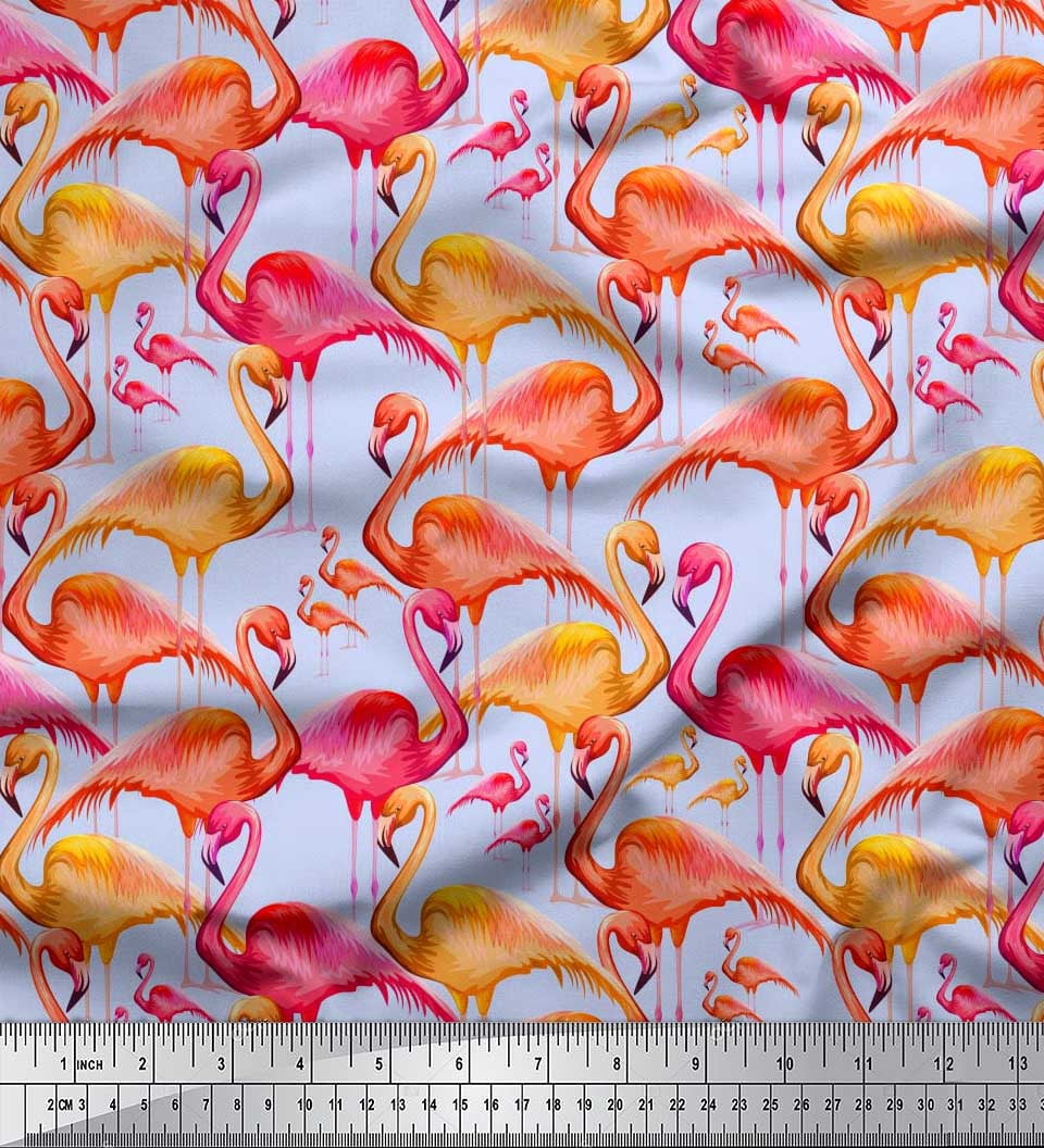 Soimoi Viscose Chiffon Fabric Flamingo Bird Print Sewing Fabric Yard 42 Inch Wide