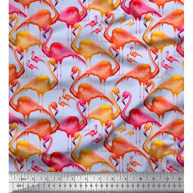 Soimoi Viscose Chiffon Fabric Flamingo Bird Print Sewing Fabric Yard 42 Inch Wide