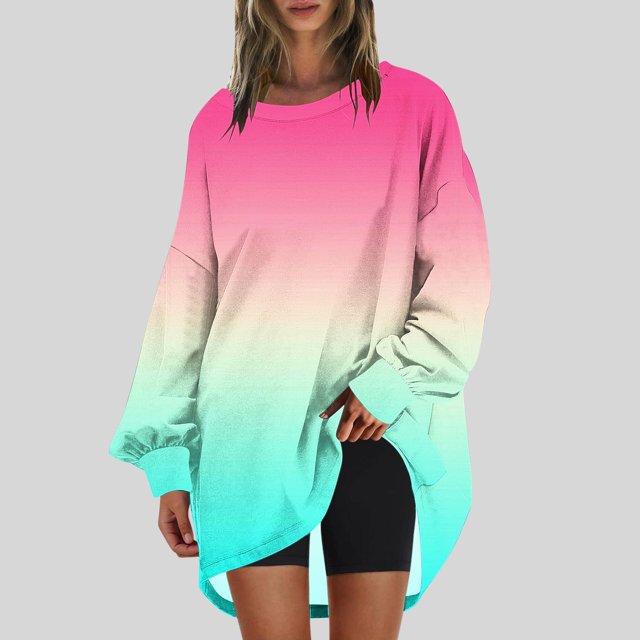 RXIRUCGD Chandail Ample à Col Rond pour Femmes, Imprimé, Manches Longues, Vert Menthe, Taille : 2TG