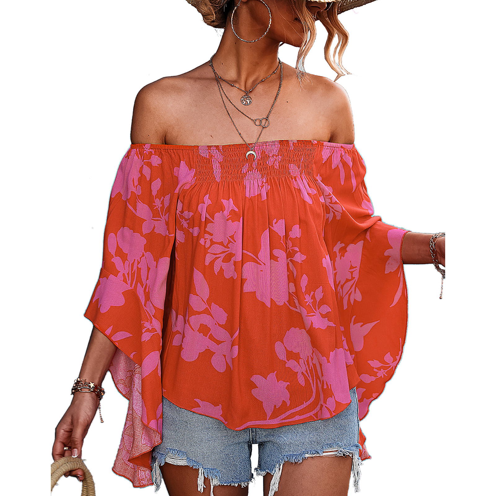 High Low Hem Off Shoulder Blouse,Women Off Shoulder Tops Bell Sleeve Off Shoulder Shirt Off Shoulder Tops Power Packed Performance