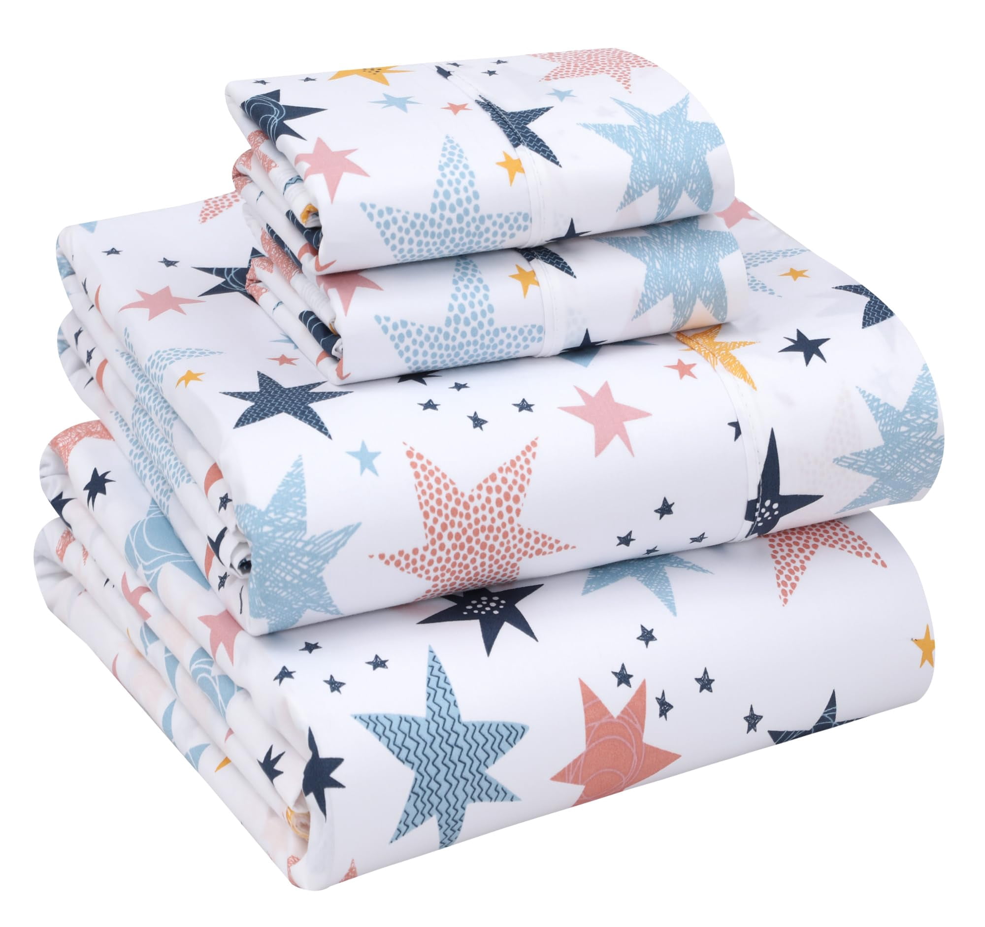 RUVANTI 100% Cotton Queen Sheets, Percale Queen Sheet Set, Fault Star