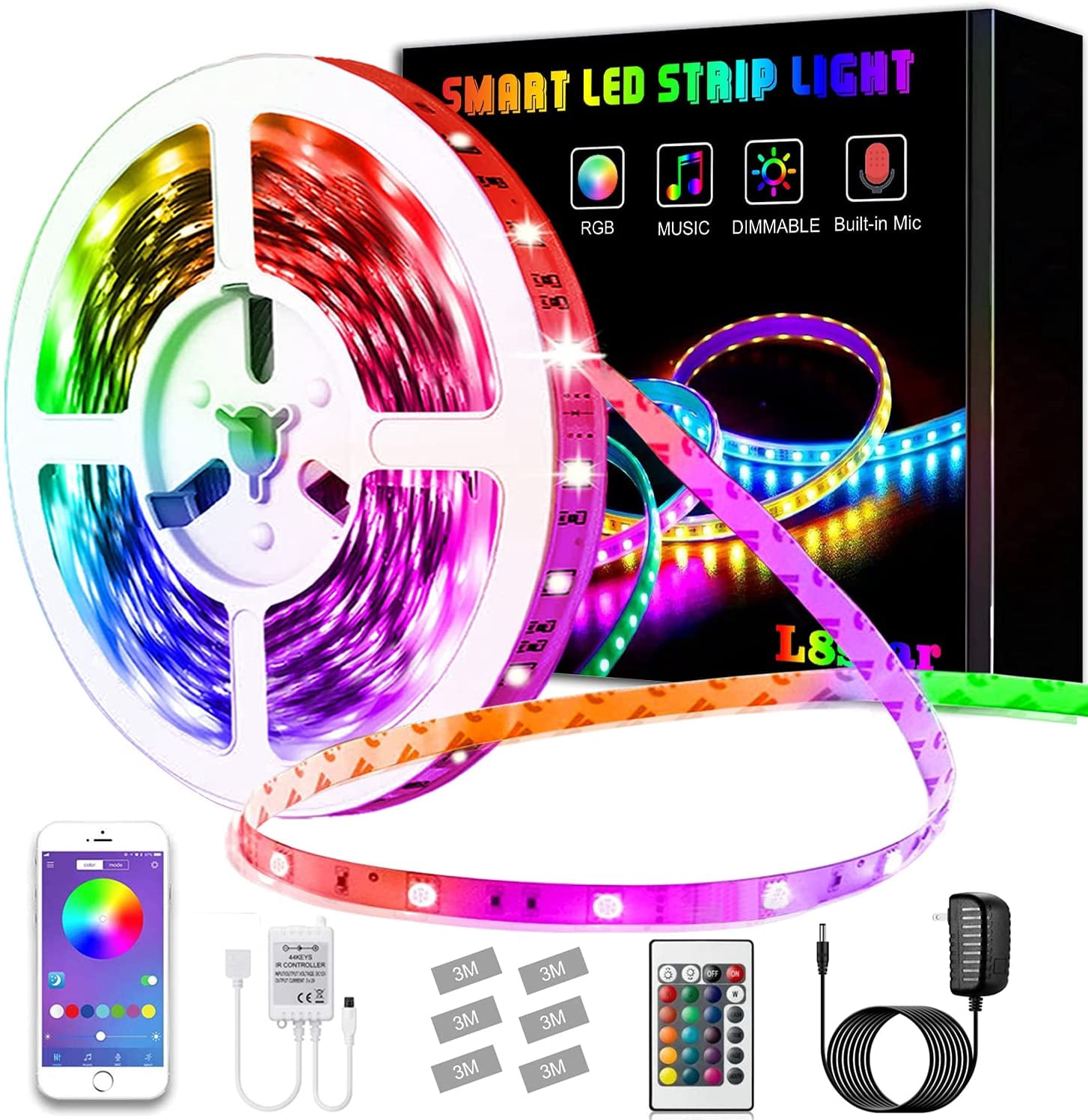 Led Lights Strip For Bedroom, Led Lights 16.4Ft/5M Smart Rgb Led Strip Lights With Bluetooth And Remote Controller Led Light Strips Sync To Music