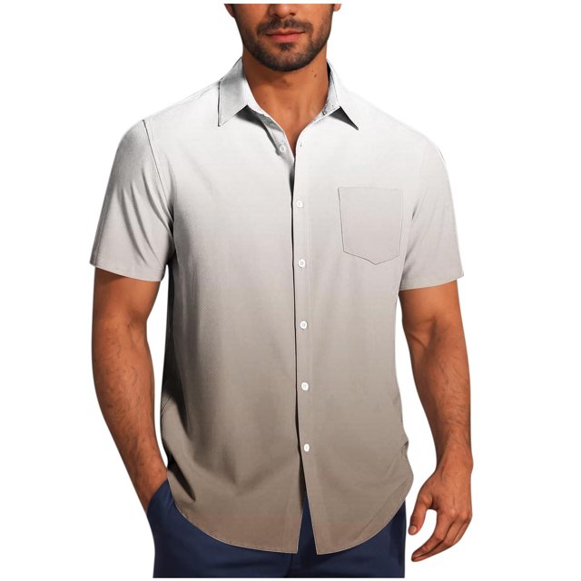 Pisexur T Shirts for Man , Chemise Décontractée pour Hommes Col Rabattu Mode Impression Dégradée Manches Courtes Bouton Café, 4TG Chemises de Golf Hommes & Chemises Hommes