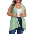 thumbnail image 2 of Plus Size Women Sleeveless Cardigan Open Front Lightweight Coat Draped Solid Color Long Vests with Pockets Mint Green 4XL, 2 of 7