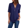 thumbnail image 1 of Women's Loose Chiffon Shirt - Long Sleeves, Zipper Detail, Plus Size Button Top, 1 of 4