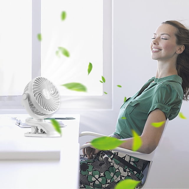 Portable Silent Oscillating Table Fan | 720-Degree Adjustable Tilt | 3 Speeds | USB-Powered | Compact Design | Desktop Clip & Stroller Use | White/Green/Blue/Pink | Lightweight 191g | Ideal