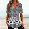 thumbnail image 2 of Penkiiy Blouse Décontractée d'Été à Col en V Imprimée pour Femmes, Manches Courtes, Boutons, 2TG Bleu Foncé, 2 of 5