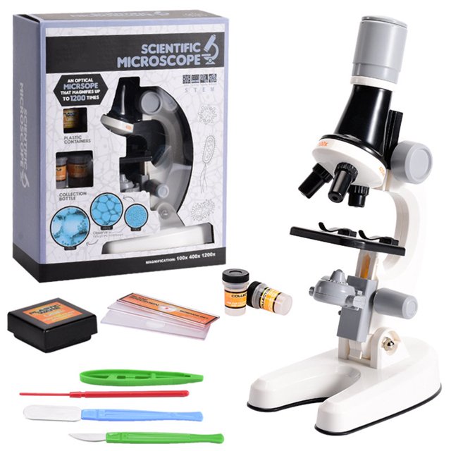 Microscope for Kids 100X 400x 2000X Magnification Kids Science Toys with Microscope Slides LED Light and Box Education Scientific Toys for Child White