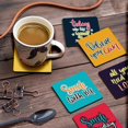thumbnail image 3 of Inkdotpot Set of 6 Drink Coasters DecorativeNon,SlipCork Base4-inch Square PrintedCoastersEasy Clean- Quotes, 3 of 8