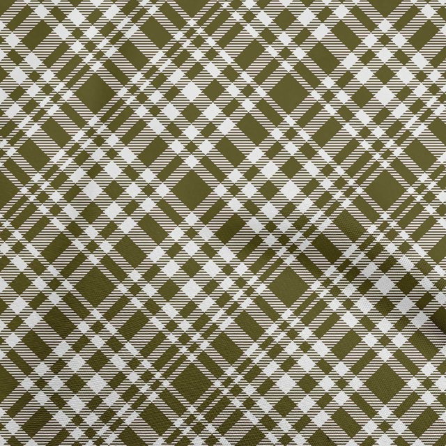 oneOone Velvet Dark Olive Green Fabric Check Sewing Material Print Fabric By The Yard 58 Inch Wide