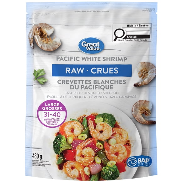 Great Value Crevettes Blanches du Pacifique Crues 31/40 480 g