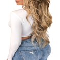 thumbnail image 3 of Womens Wrap Crop Top Deep V-Neck Knot Front Long Sleeve Basic Tee Strappy Blouse, 3 of 6