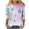 thumbnail image 1 of Pompotops T-shirt Imprimé pour Femme Blouse à Manches 3/4 Col Rond Hauts Décontractés en Solde, 1 of 5