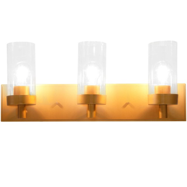 Costway 3-Light Vanity Lamp Gold Finish Clear Glass Shade Bathroom Fixture UL