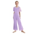 thumbnail image 1 of Kvysinly Kids Flower Girls Sparkly Wide Leg Jumpsuits Rhinestone Round Collar Short Sleeve Rompers Pants Lavender 14, 1 of 5