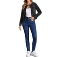 thumbnail image 3 of INSPIRE CHIC Women's Button Down Collarless Long Sleeve Cropped Denim Jacket Black M, 3 of 6
