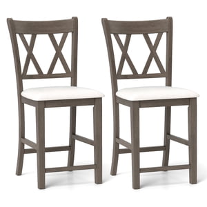 Gymax 2PCS Bar Stools 24''Counter Height Stools w/ Linen Fabric Upholstered Seat Gray