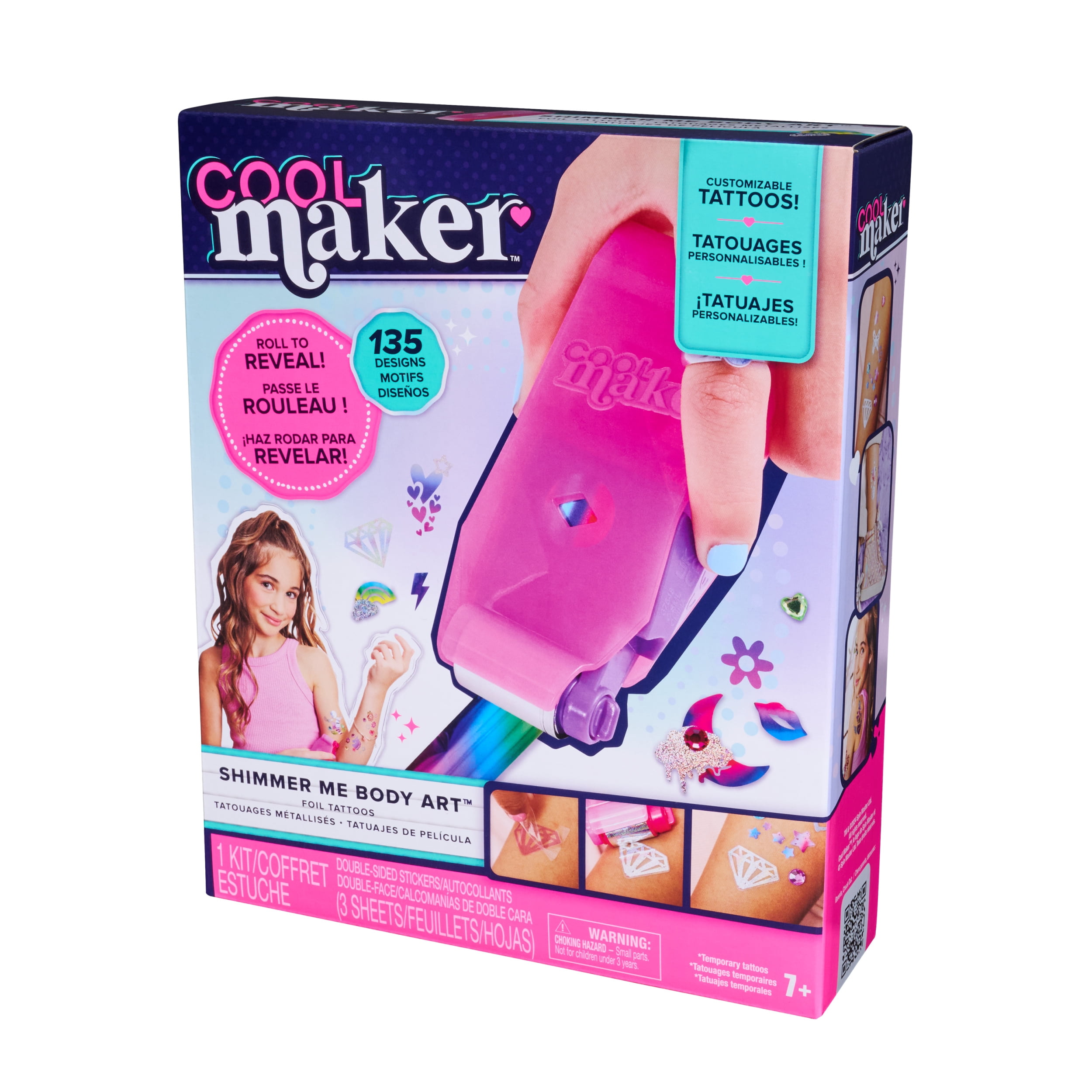 Cool Maker, Shimmer Me Body Art with Roller, Jewels & 3 Foils, 135 Metallic Temporary Tattoo Designs, Arts and Crafts Kids Toys for Girls Ages 7+