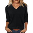 thumbnail image 1 of Amzcrzy Hauts pour Femmes Mode Manches 3/4 Hauts d'Été pour Femmes Couleur Unie Col Rond Hauts de Sortie Décontractés Confortables Hauts de Printemps T-Shirts, 1 of 8