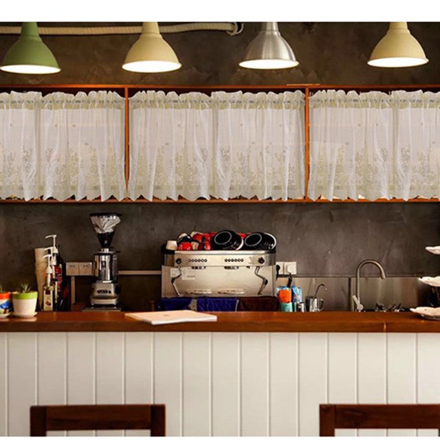 Lace Cafe Kitchen Ruffle Window Drape Valance Lace voile curtains; Semi Transparent Voile Curtains Window Treatment