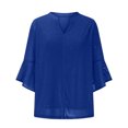 thumbnail image 3 of Meichang Womens Ruffle 3/4 Sleeve Notch V Neck Double Layers Mesh Blouses Loose Fit Flowy Tunic Tops Solid Lightweight Work Shirts on Clearance, 3 of 7