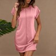 thumbnail image 1 of Ovzne Robes pour Femmes Robe Femme Décontractée Couleur Unie Col Rond Manches Courtes Robe Décontractée Robe d'Été Manches Courtes Liquidation, 1 of 7