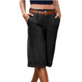 thumbnail image 2 of Yanlir Women's Summer Solid Color Zipper Button Pockets Shorts Solid Color Elastic Waist Knee Length Half Short Pants, 2 of 5