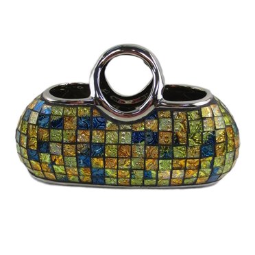 Dolce Mela DMCV007 Decorative Ceramic & Glass Purse Floral Vase - 11.5 x 5.5 x 7.5 in.