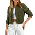 thumbnail image 2 of HongQid Women's Bomber Jackets Winter Trendy Varsity Jackets Shackets Button Down Cropped Coats with Pockets, 2 of 9
