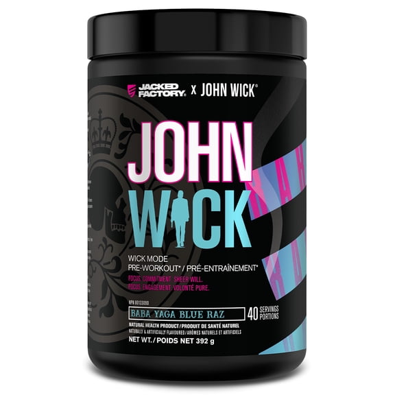 Jacked Factory X John Wick - Poudre Pré-Entraînement Mode Wick - Énergie Intense, Concentration Prête pour le Combat, Engagement Imparable et Volonté Légère - 40 Portions, Baba Yaga Blue Raz