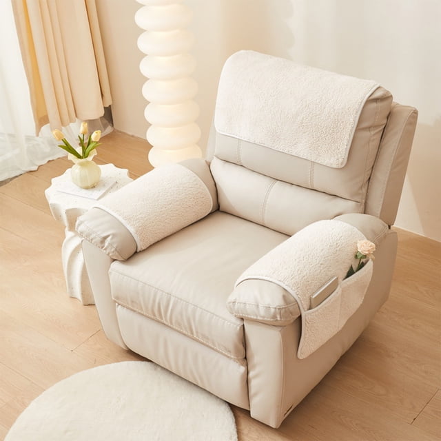 Cagogo Furniture Protector Armrest Cover, Lambskin Recliner Armrest Cover, Washable Sofa Armrest Protector, Non-Slip Plush Armrest Pad, Storage Bag Included, for Recliners and Sofas, Wool Material