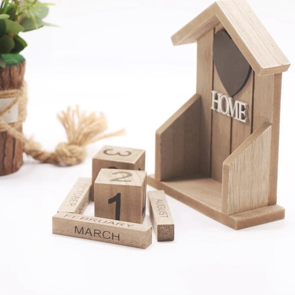 Desk Calendar Blocks Durable DIY Wood Perpetual Calendar Desktop Accessory Brown Brown Triangle Top