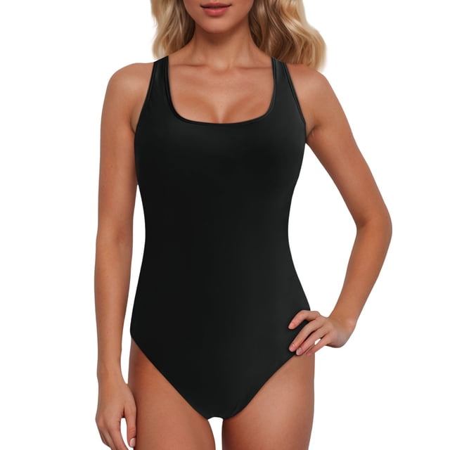 Women's Athletic Racerback Swimsuit - Color Block Boyleg Bathing Suit - Removable Padding - Nylon/Spandex - S-XXL - Lap Swimming