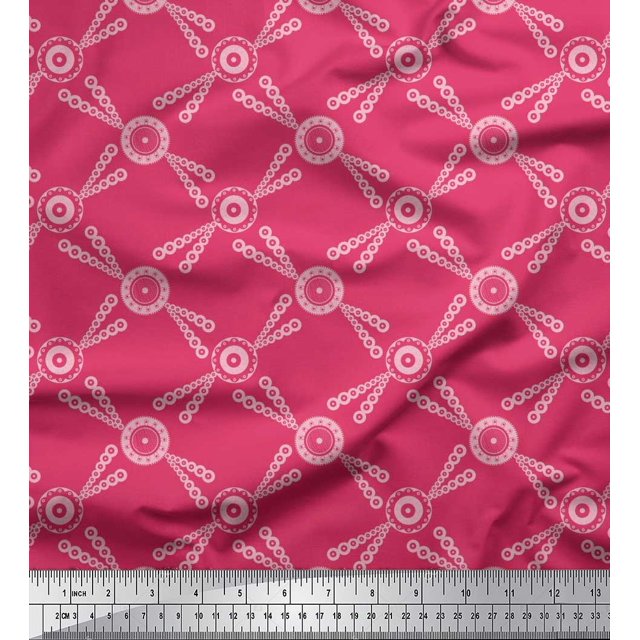 Soimoi polyester Crepe Fabric Dots & Circle Geometric Print Fabric by the Yard 52 Inch Wide