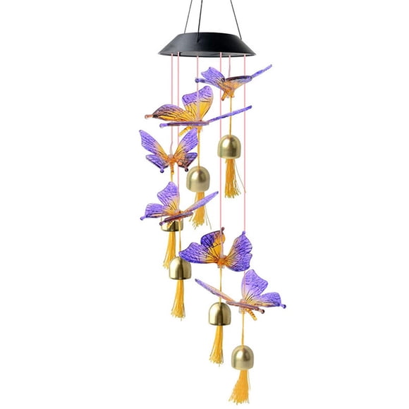 Amdohai Solar Butterfly Wind Chime with Bells Color Changing Hanging