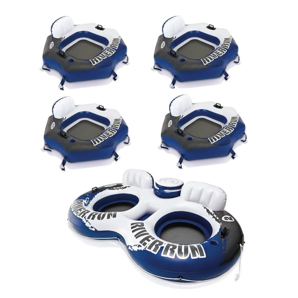 INTEX River Run Connect Inflatable Raft (4 Pack) + 2 Person Cooler Tube