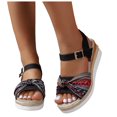 thumbnail image 2 of IUJSOY Womens Platform Wedge Sandals Open Toe Bowknot Espadrilles Buckle Ankle Strap Summer Shoes, 2 of 8