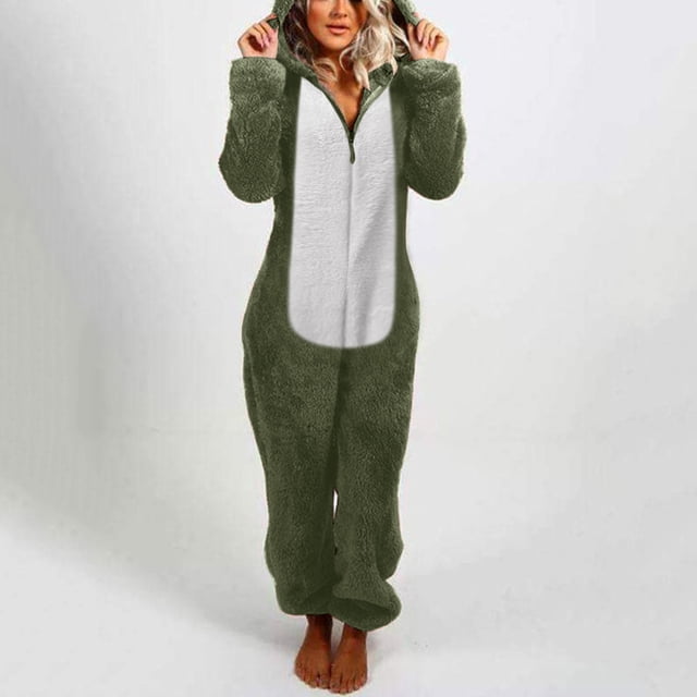 Mikilon Combinaison Pyjama à Capuche à Manches Longues pour Femmes, Décontractée, Chaude pour l'Hiver, Tenue de Nuit