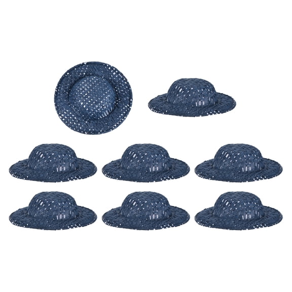 Uxcell 8 Pcs Mini Straw Hats, 2 x 0.5 Inch Craft Doll Hats Miniature Ornaments Woven Caps for DIY Dollhouse Decoration Hair Accessories Snowman Weddings Party, Navy Blue