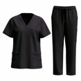 thumbnail image 4 of LYMAYTER Uniforme Médical Multi-Poches pour Femmes Couleur Unie Col en V Ensemble Élasticité Routine Uniforme d'Infirmière pour P-2TG, 4 of 6