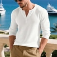 thumbnail image 3 of Wdfiry Men's Tops Solid Color Loose Plus Size Henley Tshirt Comfortable Fall Button Crewneck Long Sleeve Undershirts, 3 of 9