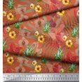 thumbnail image 3 of Soimoi Orange Poly Georgette Fabric Lily & Pine Fruits Print Sewing Fabric Yard 42 Inch Wide, 3 of 3