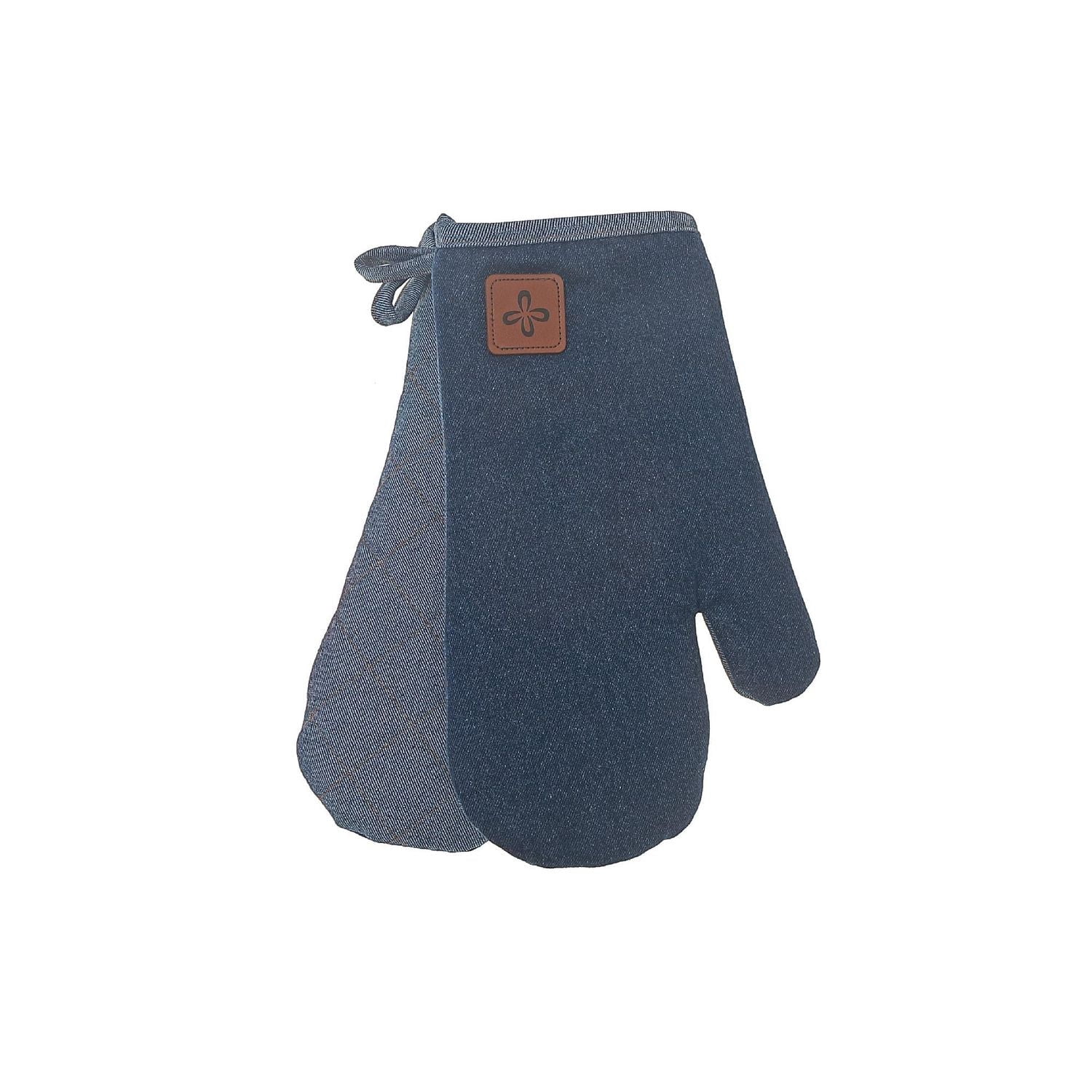 2 Pc Gant De Four Denim Avec Badge En Cuir