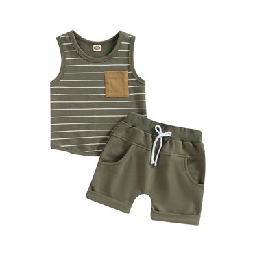 Gupgi Kids Boys Shorts Set 6 12 18 24 Months 3 4 Years Toddler Striped Tank Top Elastic Waist Shorts 2Pcs Summer Outfit