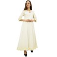 thumbnail image 1 of Bimba Robe Anarkali Classique en Coton Crème Évasée avec Pompons et Foulard - 24, 1 of 5