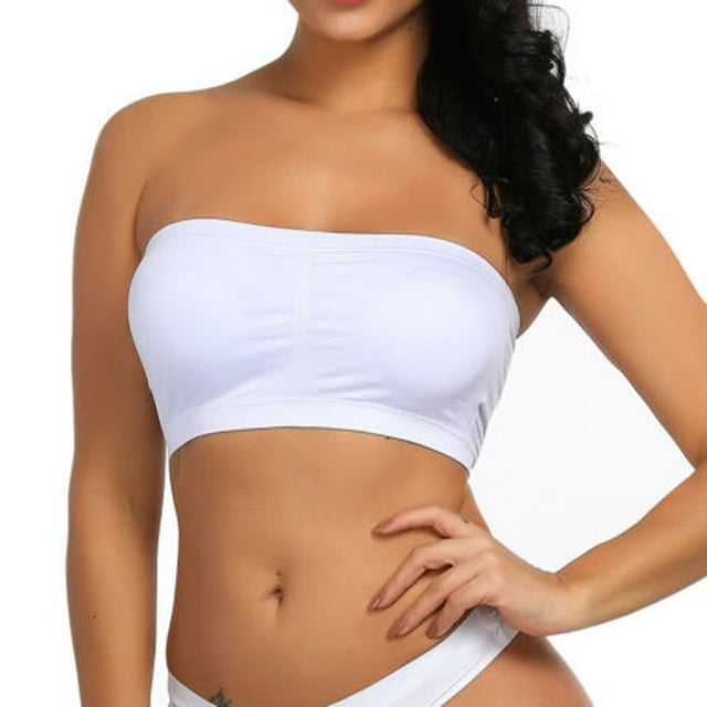 Double Women Plus Size Strapless Bra Bandeau Tube Removable Padded Top Stretchy