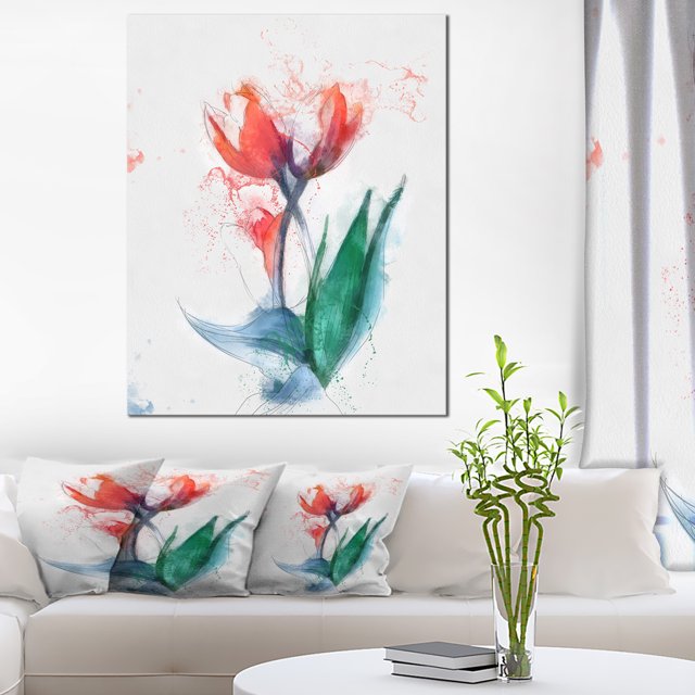 Red Hand drawn Tulips Sketch - Floral Canvas Art Print