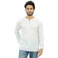 thumbnail image 2 of Atasi Men's White Short Kurta Round Keyhole Neck Cotton Tunic Shirt-Medium, 2 of 7